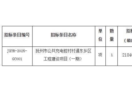 招标 | 江西抚州市公共充电桩村村通东乡区工程建设项目招标公告