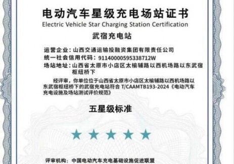 山西交融(建投)公司武宿充电站荣获“五星级”认证