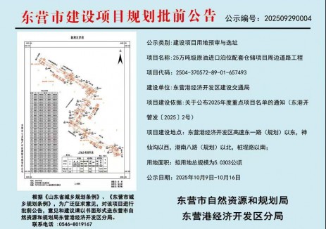 25萬(wàn)噸級(jí)<em>原油進(jìn)口</em>泊位配套倉(cāng)儲(chǔ)項(xiàng)目周邊道路工程建設(shè)項(xiàng)目用地預(yù)審與選址批前公告