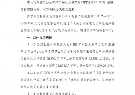 電投<em>能源投資</em>建設(shè)63.85MW風(fēng)電項(xiàng)目！