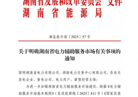 湖南省<em>电力辅助服务</em>市场有关事项：新型储能报价限额为450元/兆瓦时