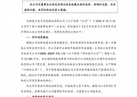 涉及儲(chǔ)能業(yè)務(wù)！英力股份在<em>沙特</em>設(shè)立孫公司