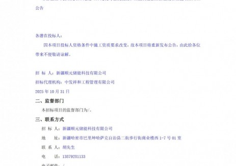 <em>新疆</em>100MW/400MWh全釩液流和磷酸鐵鋰獨立新型混合儲能項目，終止招標！