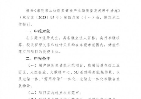 广东东莞开展2025年新型储能示范应用和公共服务平台认定工作