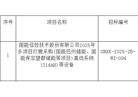 招标 | 超287MWh！国能信控打捆采购314Ah直流侧储能系统！