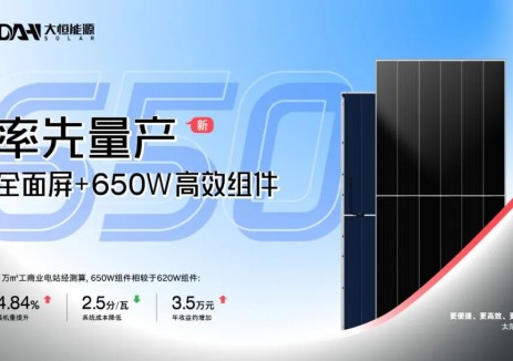 大恒能源：全面屏+650W高效组件率先量产