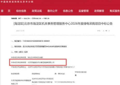 中标 | 京能国际中标北京海淀区3000万千瓦时绿电采购项目