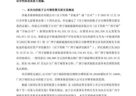 多氟多拟10亿元增资新能源子公司