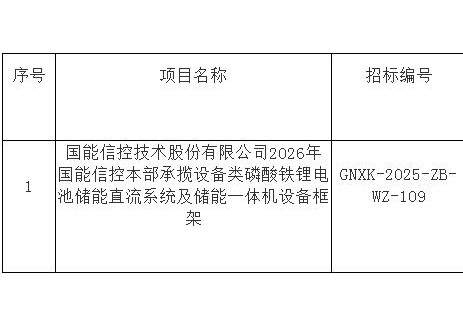 招标 | 国能信控磷酸铁锂电池储能直流系统及储能一体机设备框架招标