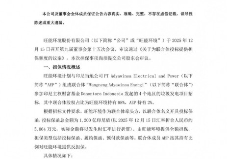 保函总额1200亿印尼盾！旺能环境拟投标印尼四地垃圾发电项目