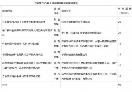 兴安盟发布2025年竞争性配置上网消纳风电项目结果公示