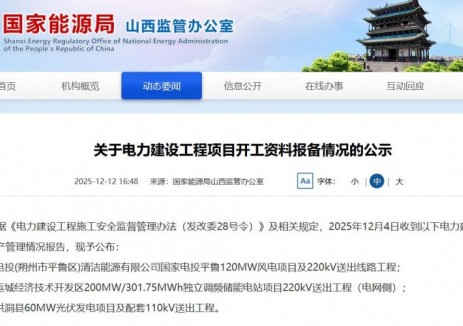 涵盖风电、储能、光伏三大新能源领域！山西三个电力建设项目完成开工安全资料报备