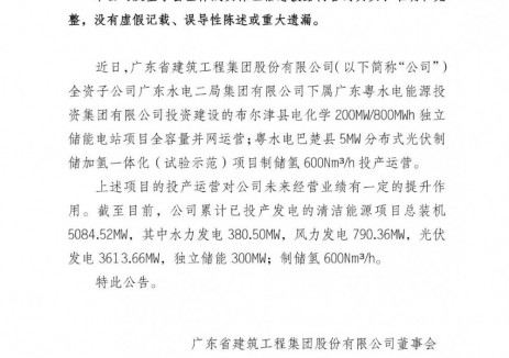 广东建工200MW/800MWh独立储能电站项目全容量并网运营