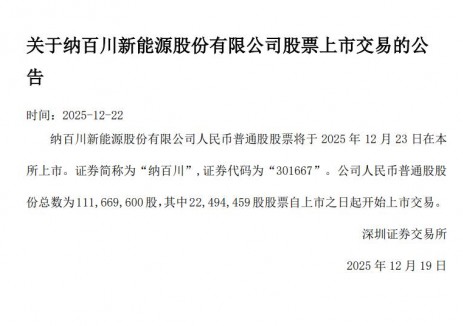 纳百川新能源股份有限公司上市!