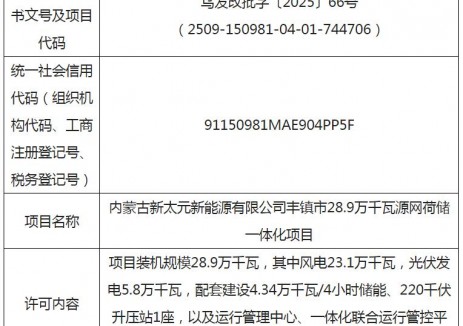 內蒙古289MW源網荷儲一體化項目獲核準
