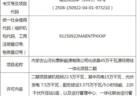 內蒙古225MW源網荷儲一體化項目獲批復