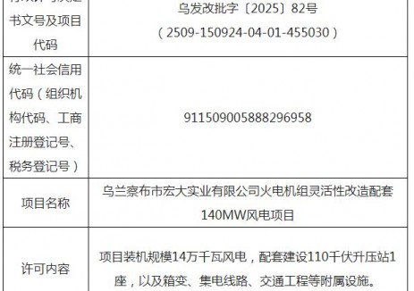 内蒙古140MW风电项目获核准