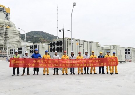 中国能建华东电力试研院负责整站调试的华润电力温州电厂二期“火电+储能”联合AGC调频项目倒送电并网一次成功