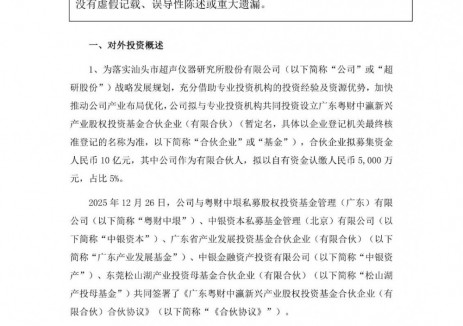 超研股份拟共同投资设立基金!重点投向新型储能、生物医药等领域
