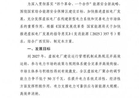 广西虚拟电厂发展方案：到2030年聚合的调节能力≥100万千瓦