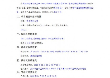 招标 | 河南宝丰200MW/400MWh储能系统设备采购