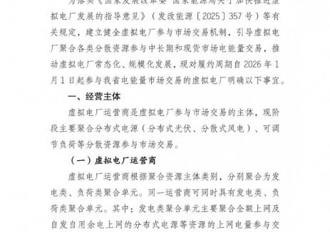 福建省虚拟电厂常态化参与电能量市场交易相关事宜(试行):虚拟电厂入市门槛明确聚合规模不低于5兆瓦