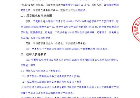 招标 | 宁夏100MW/400MWh共享储能项目EPC总承包招标