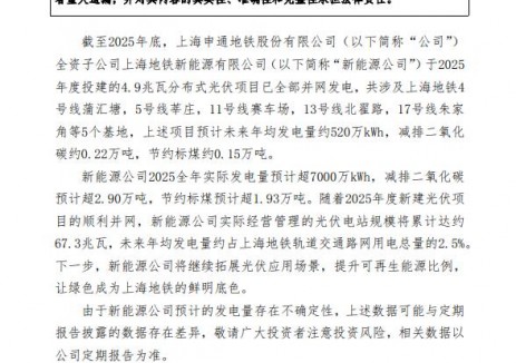 申通地铁投建光伏项目顺利并网