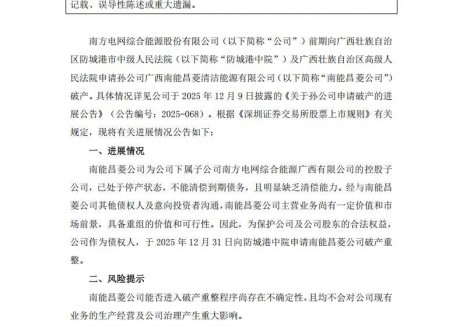 南网能源孙公司申请破产重整