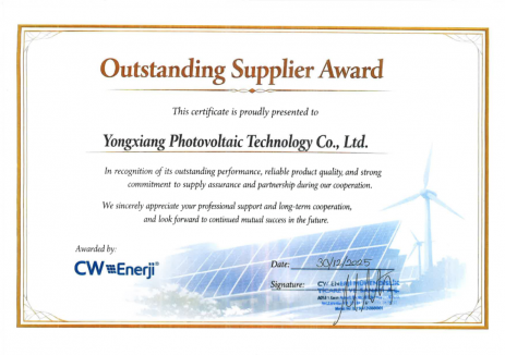 永祥光伏科技获评土耳其CW公司年度优秀供应商奖