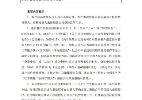 棒杰股份公开招募重整投资人