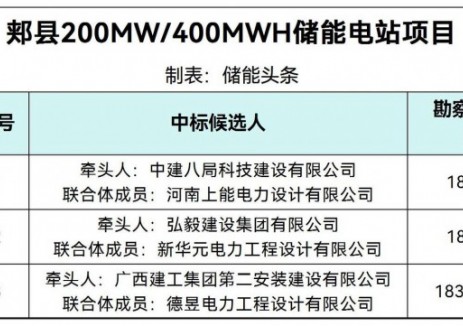 中标 | 河南省平顶山市200MW/400MWh储能电站项目中标候选人公示