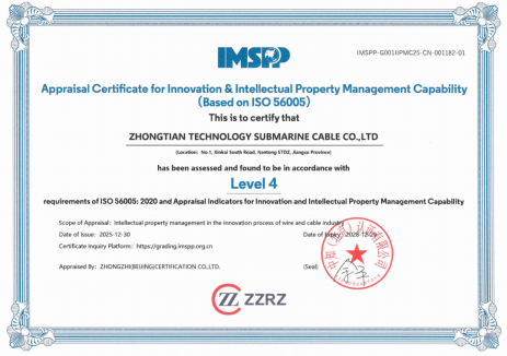 行业首家!中天海缆荣获ISO56005国际标准四级认证