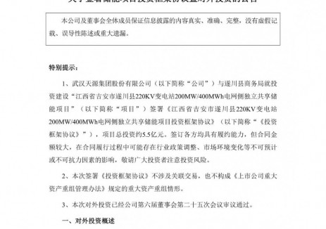 武汉天源拟5.5亿元投建储能项目