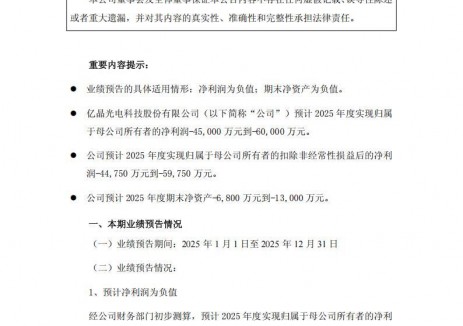 亏损4.5-6亿元！亿晶光电业绩预告