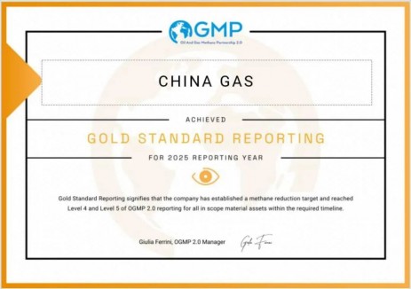 中国燃气连续三年达到OGMP2.0会员黄金标准 彰显甲烷管控领先地位