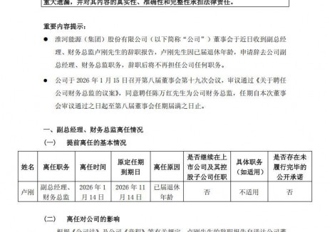淮河能源副总、财务总监离任