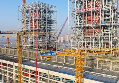 石家庄西柏坡电厂四期工程7号主厂房进入全面安装阶段