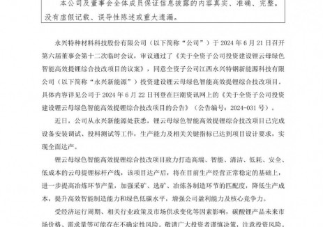 永兴材料锂云母绿色智能高效提锂综合技改项目实现全面达产