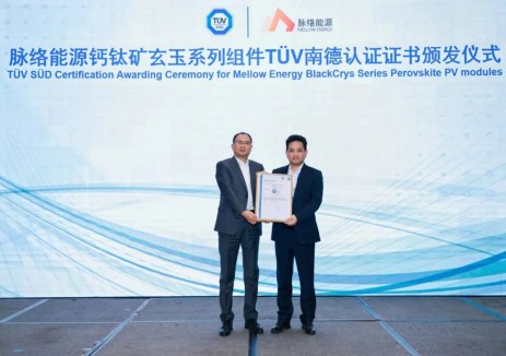 脉络能源1.2m×1.6m钙钛矿刚性组件获IEC61215/IEC61730认证