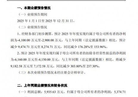 晶升股份：预计2025年亏损2900-4100万元