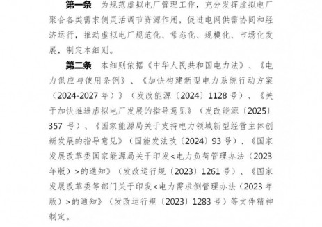 湖南省虚拟电厂管理工作细则：单个虚拟电厂需满足用电单元的调节容量应满足不小于10兆瓦