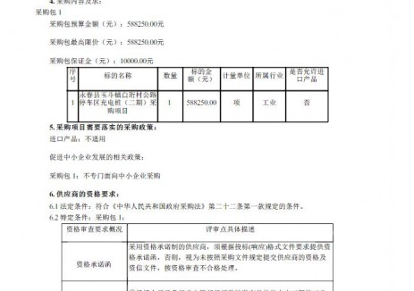 招标 | 福建泉州永春县玉斗镇白珩村公路停车区充电桩（二期）采购项目采购公告
