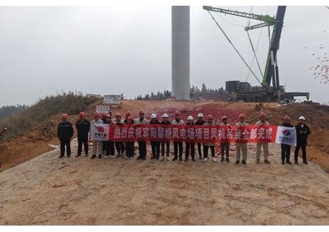 广西宾阳黎塘200兆瓦风电项目30台风机全部吊装完成