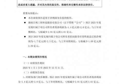 百利科技预计2025年净亏损1.40亿元—2.00亿元