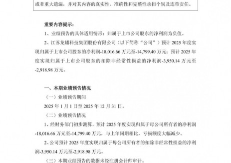 龙蟠科技2025年预亏1.48亿元—1.8亿元