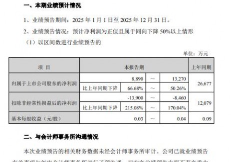 南玻A：2025年预计净利润0.89-1.33亿元