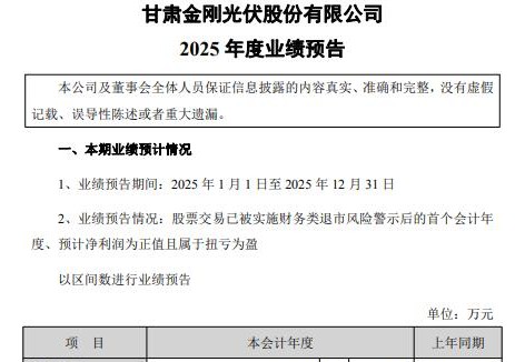 金刚光伏：2025年预计净利润1.77-2.65亿元