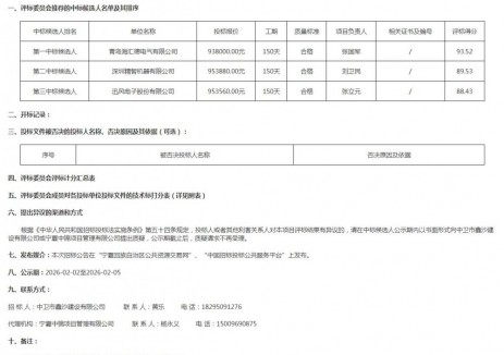 中标 | 宁夏中卫市沙坡头区新能源汽车充电站建设项目（一期） 第四阶段（二标段）中标候选人公示
