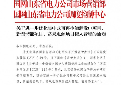 山东：进一步优化新型储能等项目接入管理